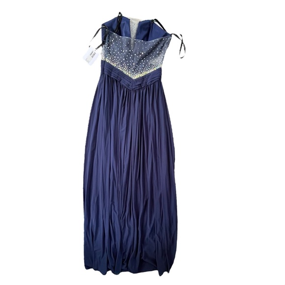 JVN By JOVANI Women’s 8 Navy Rhinestones Ruched Strapless Empire Gown #JVN21713A - Picture 2 of 16